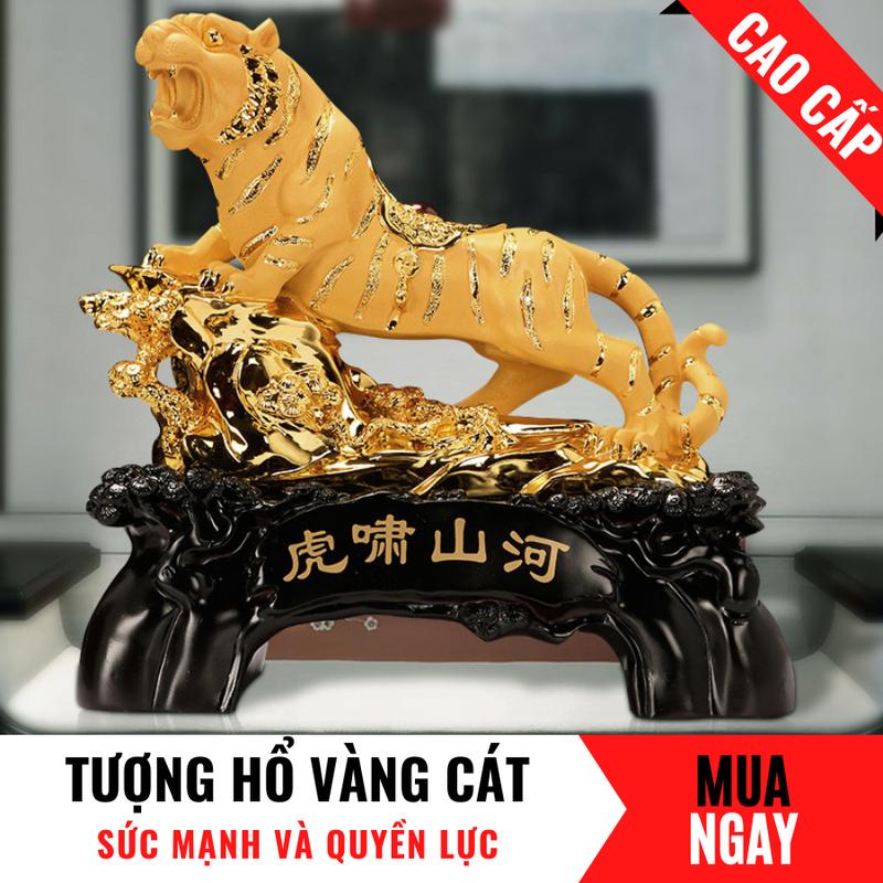 Tượng Hổ Con Giáp Quyền Lực Bằng Vàng Cát Mỹ Nghệ Cao 32cm