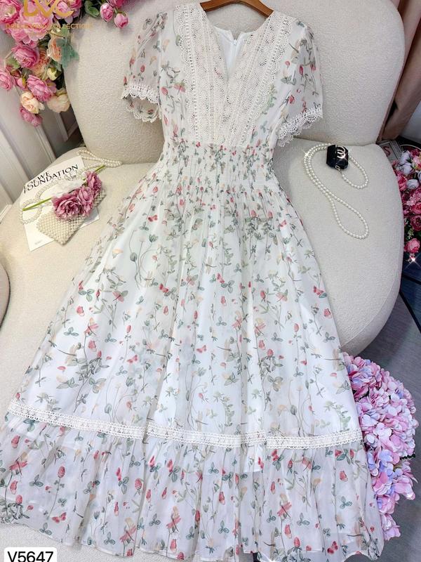 V5647 SẴN HỎA TỐC VÁY ĐẦM TƠ HOA ĐI TIỆC, VÁY ĐẸP HẸN HÒ, VÁY XINH DẠO PHỐ DRESS/WOMEN Voi Nhung Sen Voan Bo Chun 1