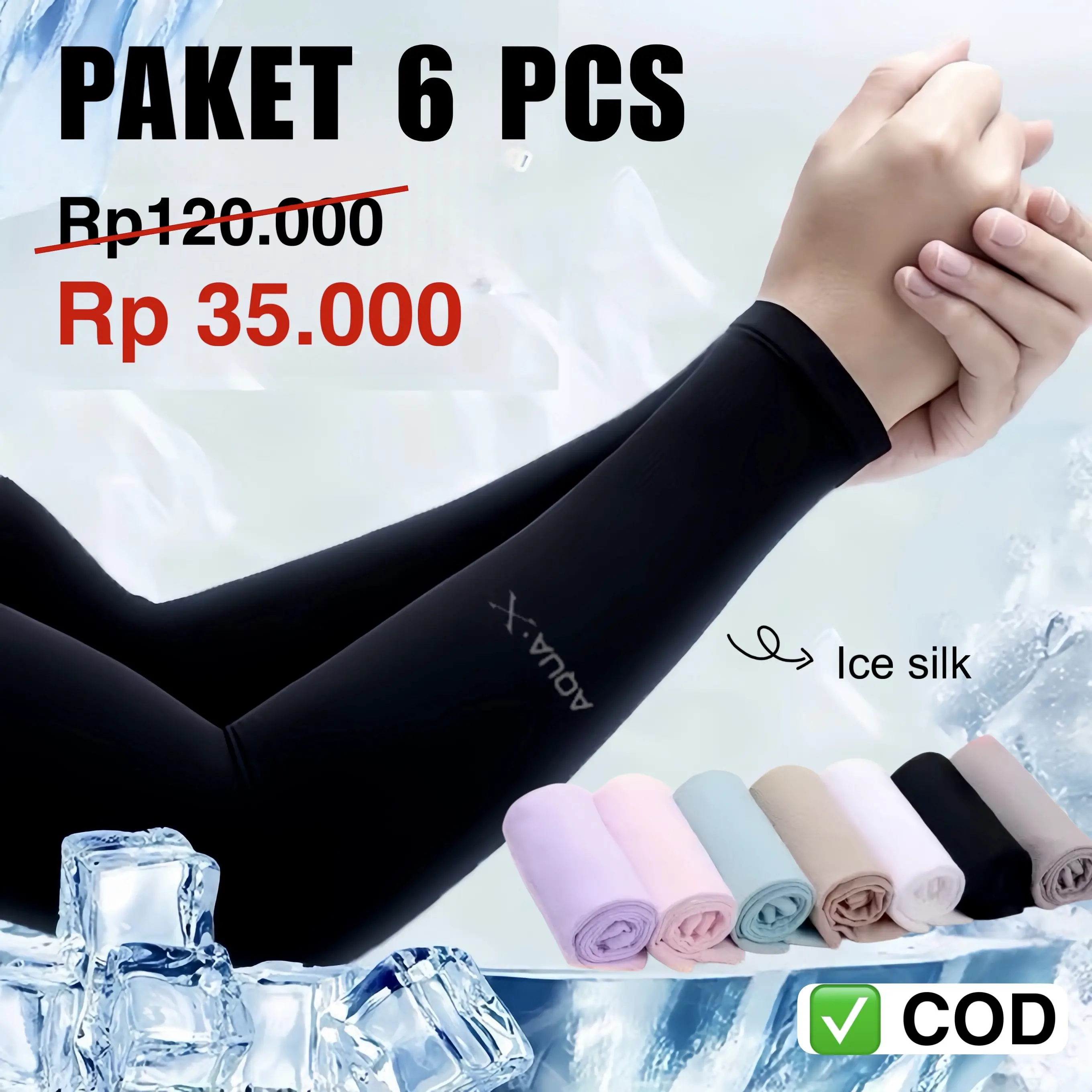Promo 6 Set Manset Tangan Polos Wanita Lengan Pendek Handsock Polos Anti UV Manset Tangan Ice Silk Lembut