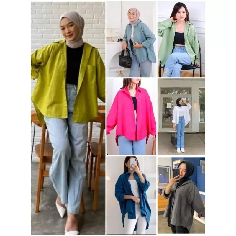 Kemeja Linen Oversize Wanita / Kemeja Cewek Olivia Shirt Premium Panjang