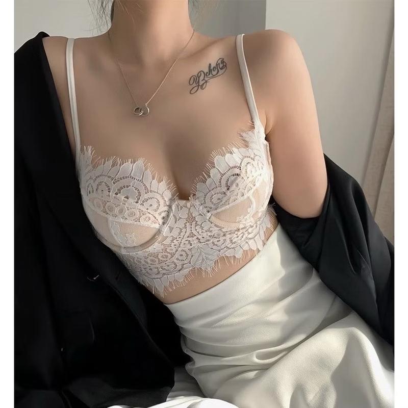 Áo lót Nữ corset ren bra mút mỏng có gọng đen tua rua M27.