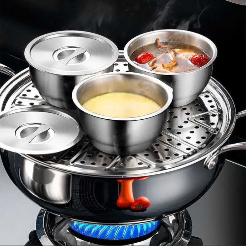 Stainless Steel Steamer Bowl Food Grade High Temperature Resistant Egg Steamer Bowl with Lid Kitchen Tableware