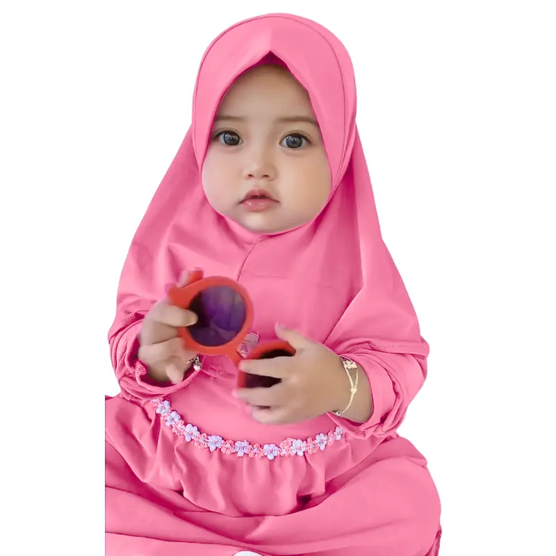 Baju Gamis Bayi Muslim Aira 0-12bln Renda Bunga melati bahan Nyaman Lembut Cantik 6
