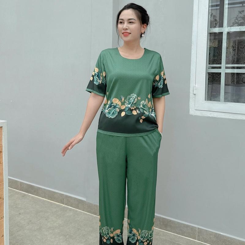 Y5 Đồ Bộ Trung Niên Quần Dài Họa Tiết Hoa Hồng Sang Trọng Cho Các Cô Các Mẹ, Tự Tin Diện Ở Nhà Hay Ra Đường Nữ Women 3