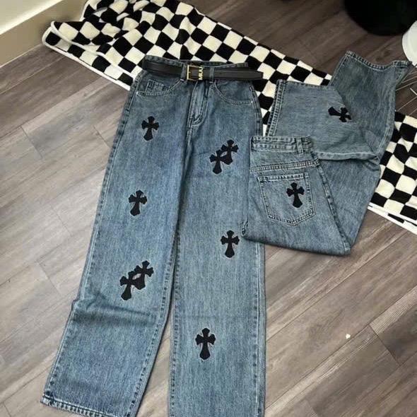  QUẦN JEANS   CHỮ THẬP  THÊU DÁNG SUÔNG Bigsize 55-90kg 
