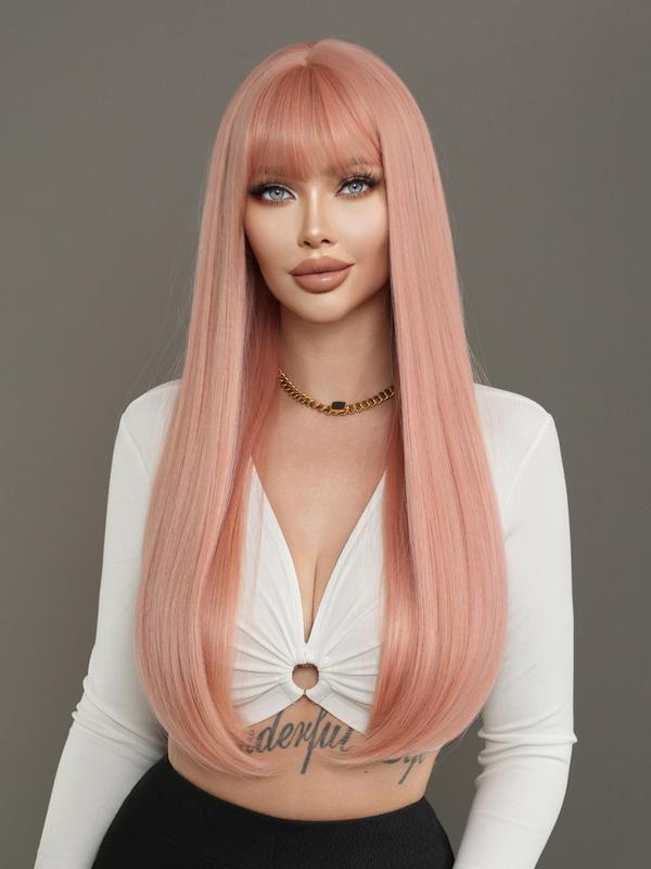 28 Inch Long Mocha Brown Straight Wigs for Women, Gorgeous Fluffy Wigs with Bangs, Synthetic Full Machine Wigs for Party, Daily Use 4