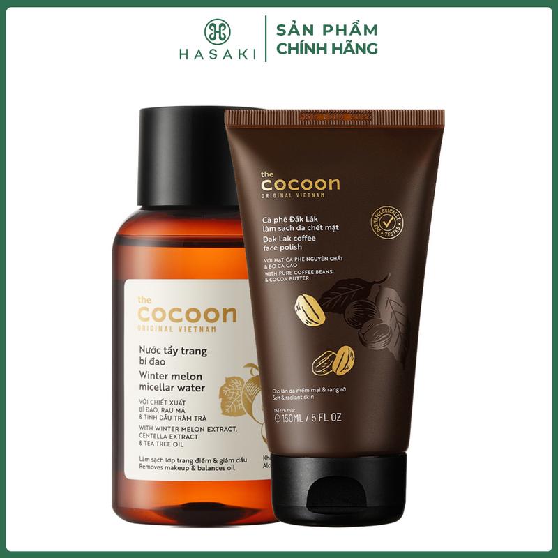 Combo Cocoon Nước Tẩy Trang Bí Đao 140ml + Tẩy Da Chết Mặt Cà Phê Đắk Lắk 150ml | HASAKI BEAUTY