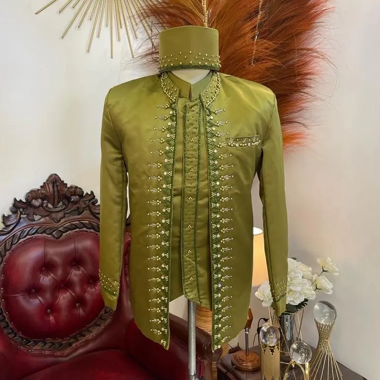 Beskap pengantin motif mutiara tabur payet zig-zag || Beskap pengantin pria Polos 0
