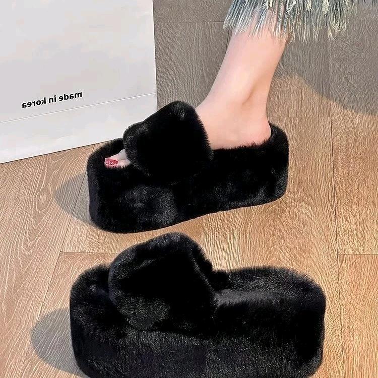 Dép Lông quai ngang nữ đế cao 6cm fom rộng lùi 1 size,Dép lông đế cao su cho nữ  A665  DéP Có Quai Dép Lê Slipper Women 
