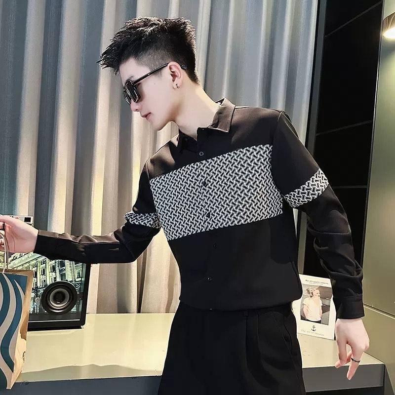 Áo Sơ Mi Dành Cho Nam Kiểu Dáng Mới Phối Hoa Văn Hợp Thời Trang