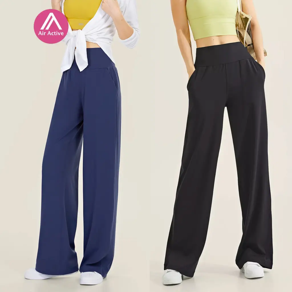 AirActive High Waist Wide Leg Pants Side Pockets Stretchy Sports Track Pants Jogger Pants