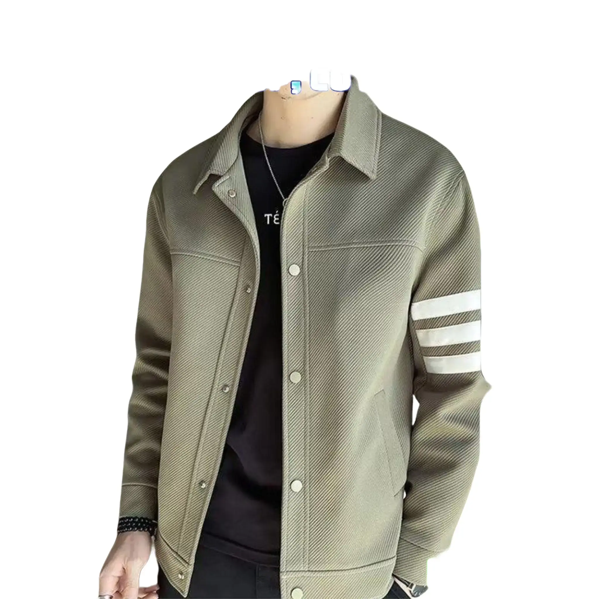 Áo khoác bóng chày Hàn Quốc nút bóp, cổ bẻ 01 nam Nữ Menswear Dài Tay Xanh Rêu