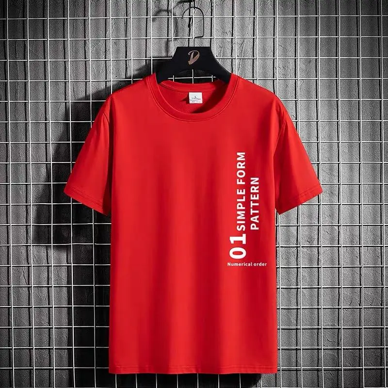 Men’s Fashion Number 1 Graphic Short Sleeve T-Shirt, Soft Cotton, Ribbed Crewneck, Size Small - 5X Large, Streetwear Casual Printed Tee for Teens - Red