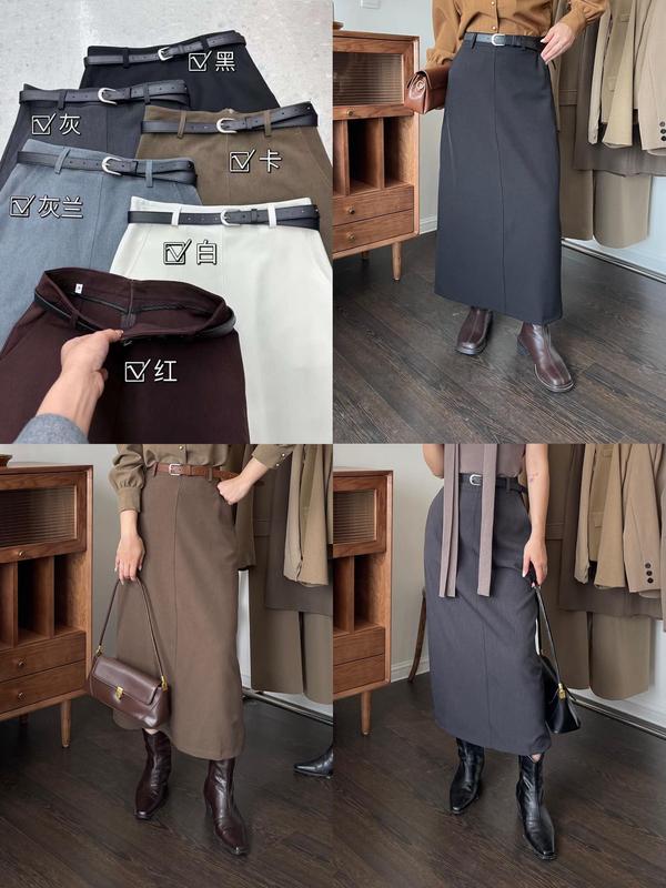 9157 - CHÂN VÁY BÚT CHÌ TRƠN KÈM BELT ĐEN