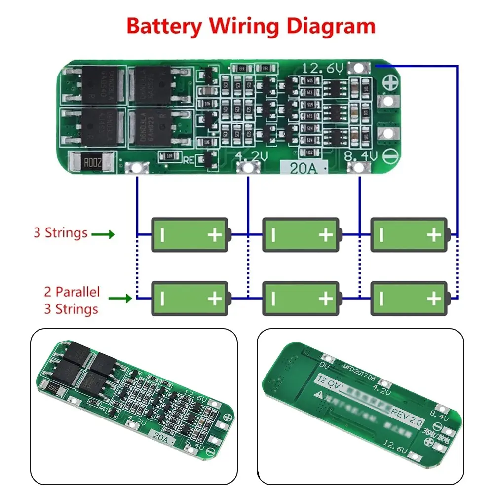 3S 20A Li-ion Lithium Charger PCB Protection Board 12.6V Cell Module ...