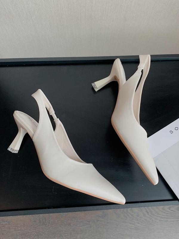Women's Solid Color Stiletto Heels, Elegant Pointed Toe Slingback Pumps for Work Office, Fashionable Slip on Shoes for Banquet & Wedding Party 2