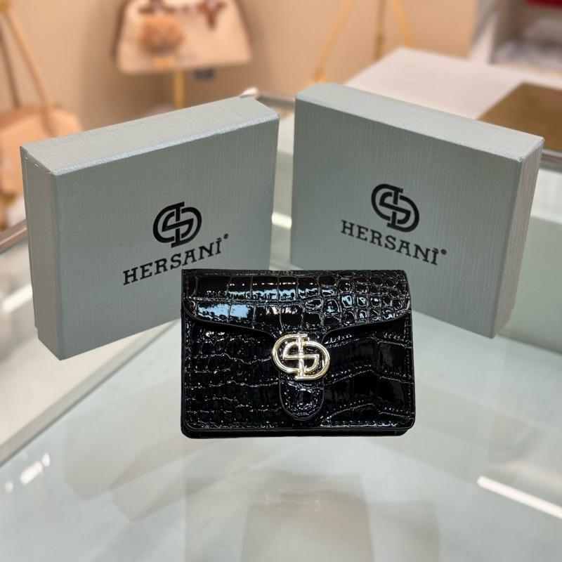Treo - [SHOWROOM] HS6688. Ví cầm tay da bò 1 lớp hãng HERSANI vân da cá sấu sang trọng. Ví 12 ngăn để thẻ tiện lợi full hộp hãng. Màu Đen