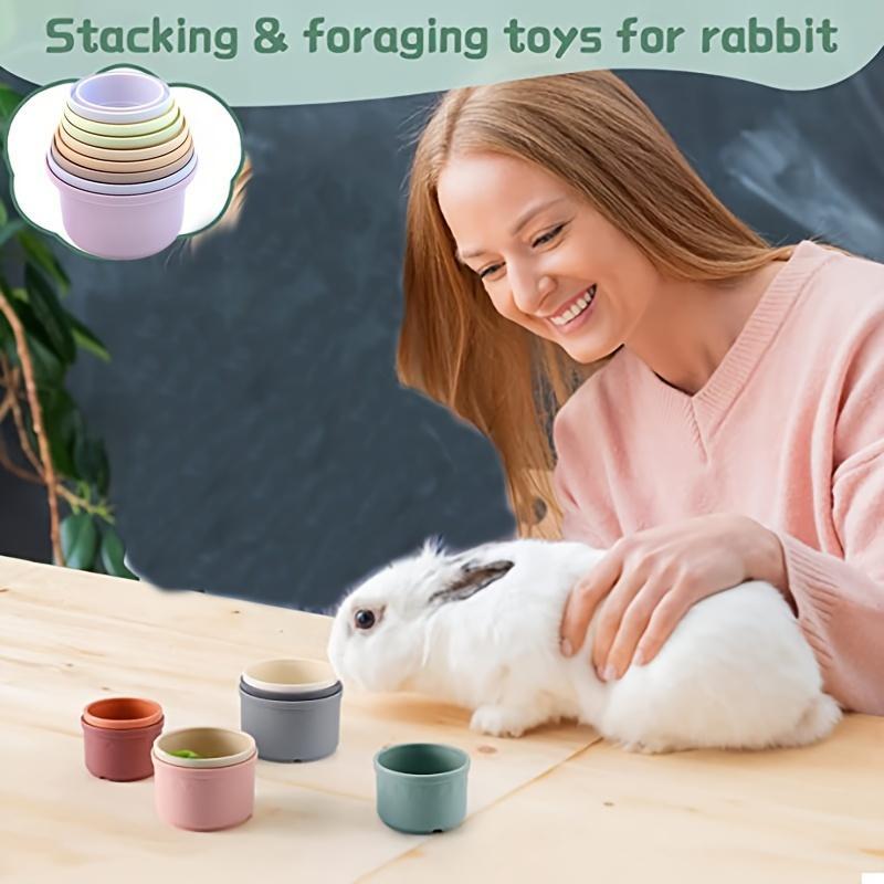 Product Introduction of Rabbit Stacking Cups Feeding Toy, 1 Set Reusable Rabbit Feeding Toy, Pet Feeding Supplies for Small Animals, Rabbit & Pet Supplies 6