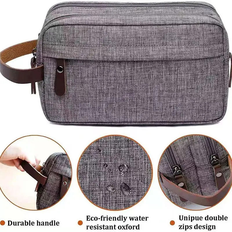 New Casual Canvas Cosmetic Bag with Leather Handle Travel Men Wash Shaving Women Toiletry Storage Waterproof Organizer Bag