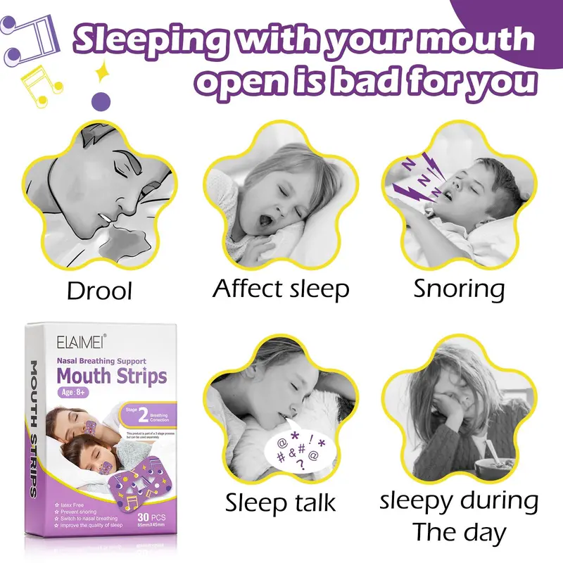 Sleep Breathing Closed Mouth Patch, 2 Boxes Mouth Strips for Prevents Snoring, Drooling, and Sleep Talking, Suitable for Adults and Children 4