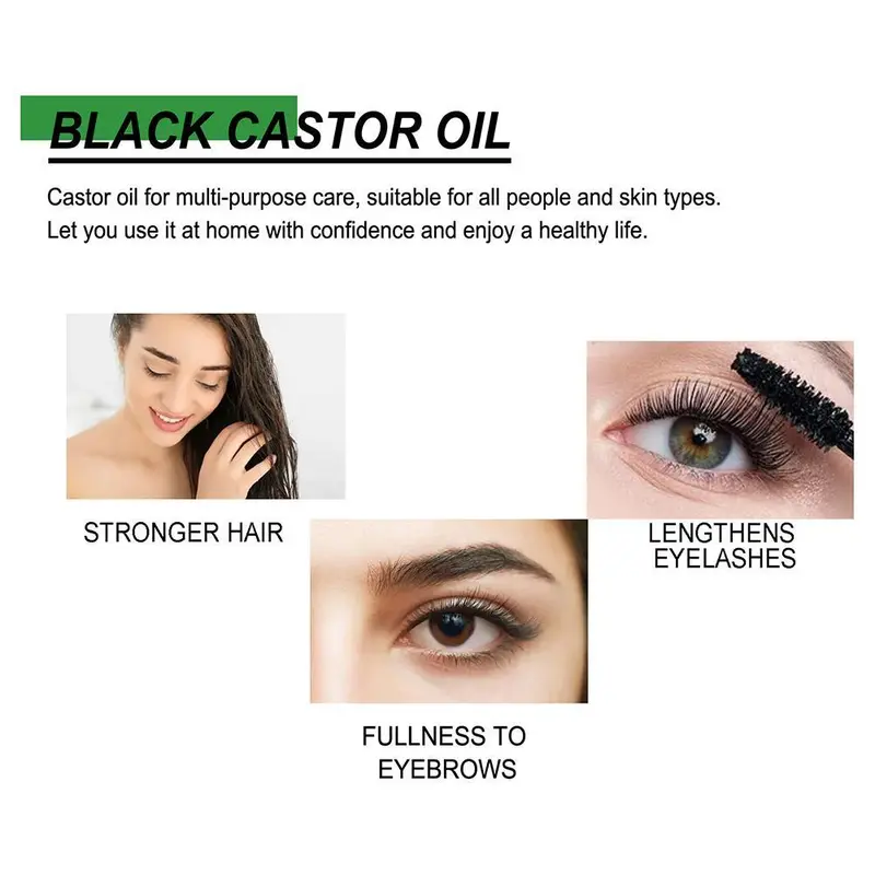 Minyak Jarak 60ml Minyak Jarak Hitam Jamaika Pertumbuhan Dan Pelembab Bulu Mata, Alis Dan Rambut Perawatan Lembut Untuk Akar Rambut Untuk Mencegah Rambut Rontok 100% Murni Ditekan Dingin Ekstraksi Organik Alami Murni Sikat Bulu Mata Portabel 6