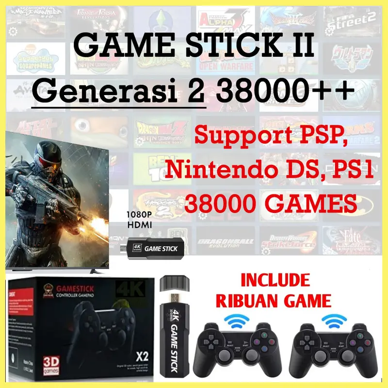 4K Game Stick Gen 2 30000 40000 Games Gamepad Console generasi kedua Video box retro Jadul ctr we dual berdua wireless hadiah anak lelaki ulang tahun birthday 0