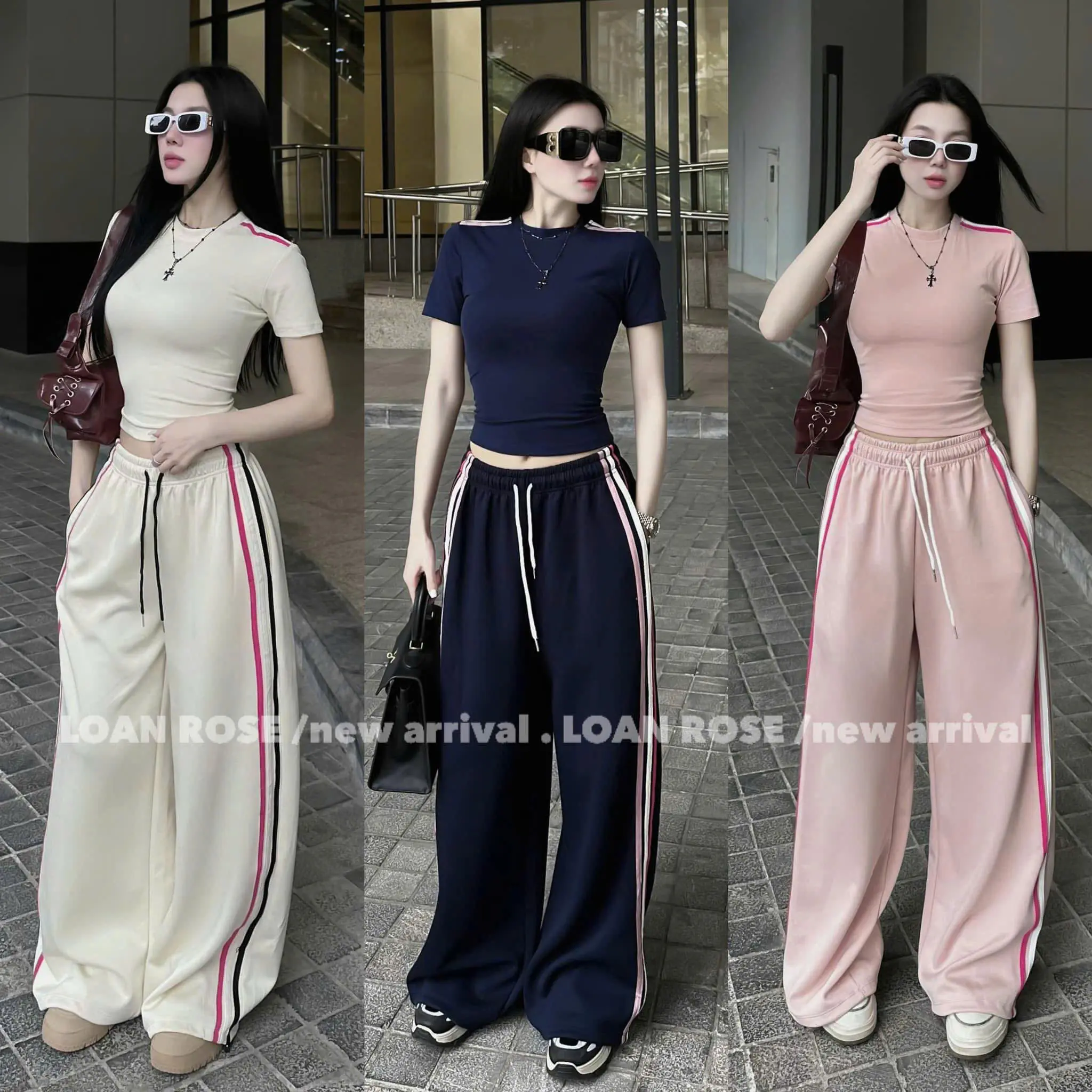 Set Đồ Nữ Áo Croptop. Quần Xuông Phối Dây Nổi Cá Tính