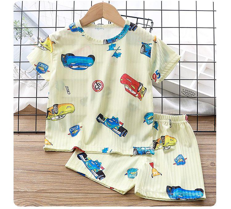 Product Introduction of Quần Áo Ngủ Mùa Hè, Cho Trẻ Em, Bộ Đồ ngắn Tay, Cho Bé Trai Và Bé Gái, Tay Lửng, Đồ Ngủ Cho Em Bé Hai Mảnh, Làm Bằng Lụa Lạnh Mỏng, Thích Hợp Cho Điều Hòa Không Khí, Quần Áo 18