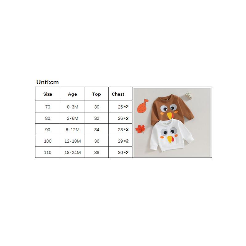 Product Introduction of Baby Sweatshirt, Long Sleeve Crew Neck Cartoon Turkey Print Hoodie Thanksgiving Clothes for Girls Boys 0