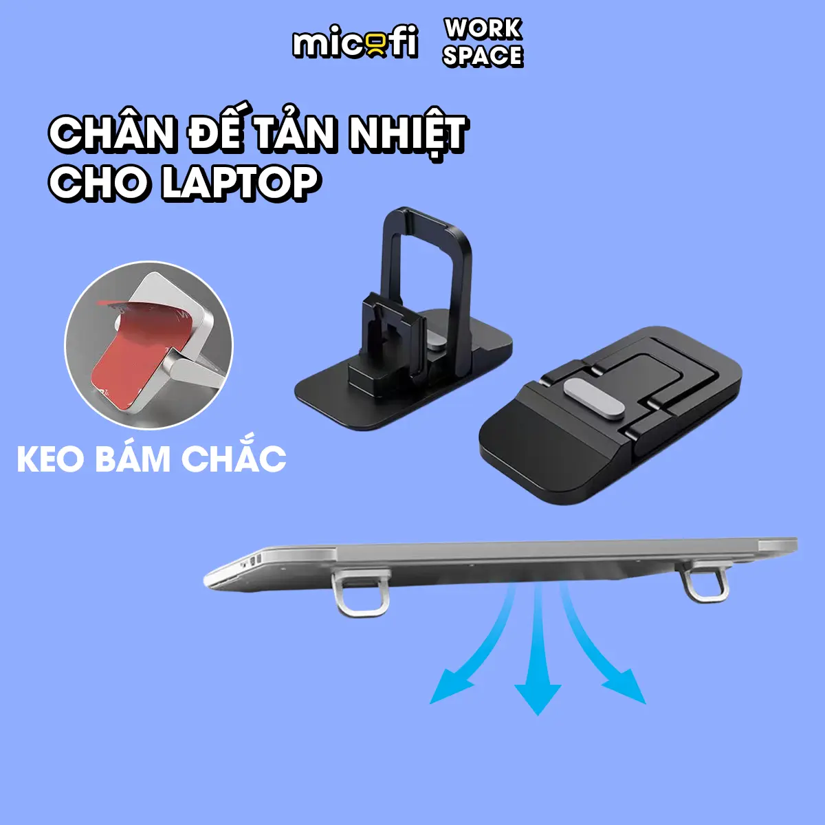 Giá Đỡ Laptop Mini Đế Tản Nhiệt Đỡ Máy Tính Dán Keo Kim Loại, Tản Nhiệt, Chịu Lực Tốt