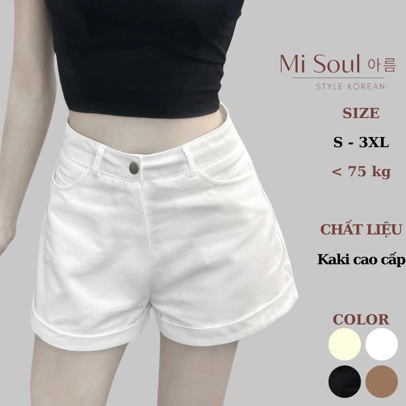Quần Short KaKi Cạp Cao BigSize Gập Gấu MiSoul Quần Đùi Sắn Gấu Phong Cách Hàn Quốc 263 Nữ Women Pants Nhung Kem