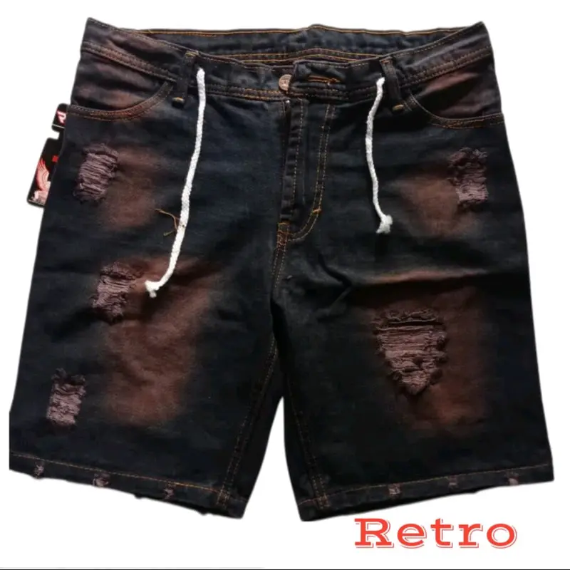 Celana Jeans Pendek Sobek Pria | Celana Pendek Sobek Pria Hitam Distro Ripped Denim 5