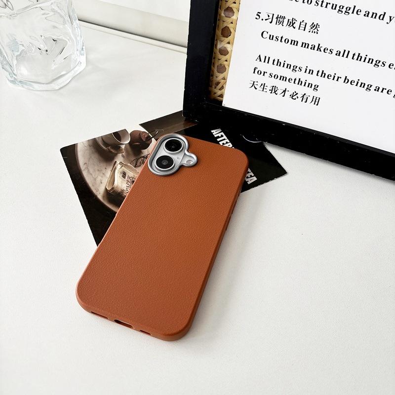 Minimalist Solid Color Case for Apple 15 New iPhone Case iPhone 16 Pro Max Niche High-end Feel 14 Leather Texture 13 4