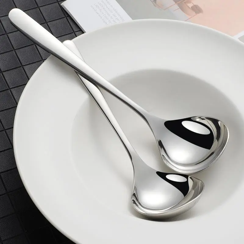 Stainless Steel Long Handle Soup Spoon, 1 Count Korean Style Large Capacity Ramen Noodle Spoon, Thickened Soup Spoon, Kitchen Utensils for Home 3