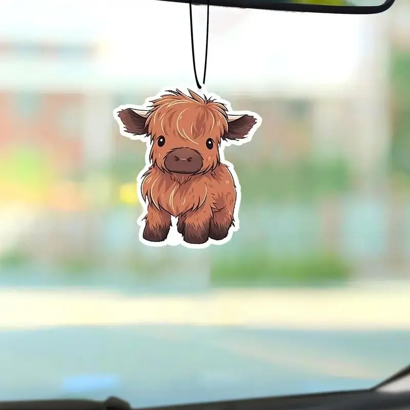 Highland Cow Car Air Freshener Ornament, Car Rearview Mirror Hanging Aromatherapy Tablet Decoration, Car Interior Decoration Accessories 5
