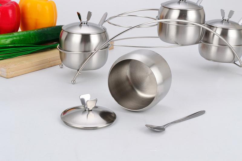 Product Introduction of 1SET High Quality Stainless Steel Seasoning pot Integrated design Spice Salt Sugar Pepper Ajinomoto Jar with Cover Set Condiment Pot Spice Container OK 0649 12