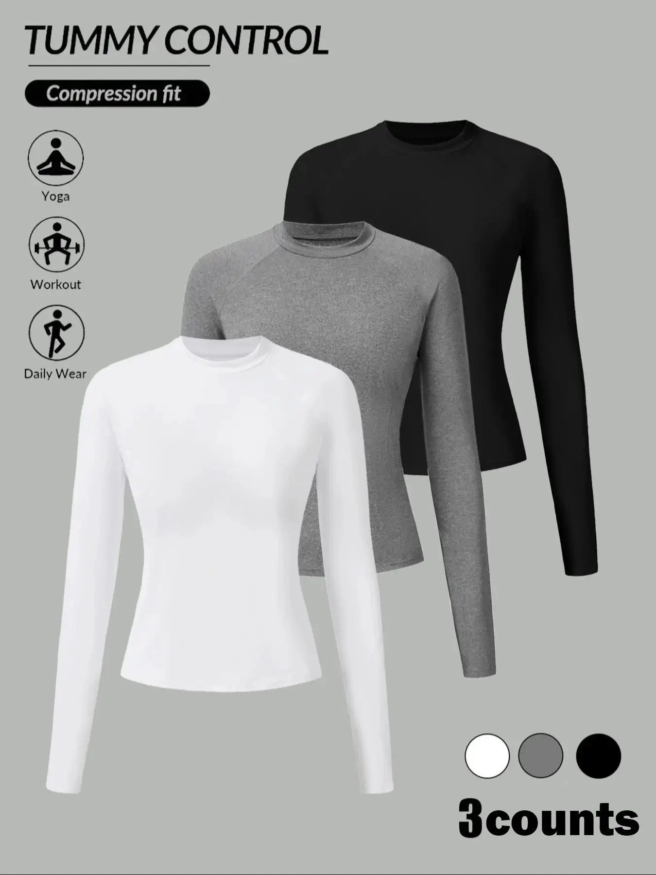 Women's Solid Long Sleeve Sports Tee, Quick Drying Breathable Round Neck T-shirt for Yoga Gym Workout, Ladies Sportswear for Spring & Fall