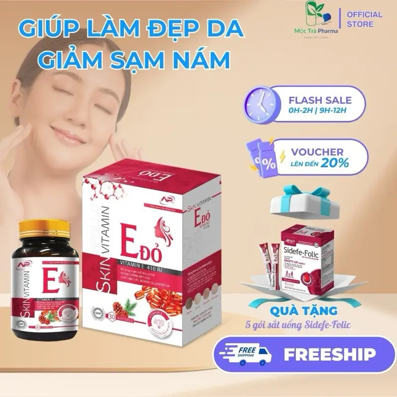 Viên uống Skinvitamin E Đỏ 400-Hộp 30 viên-Giúp bổ sung vitamin E cho da, giảm sạm nám