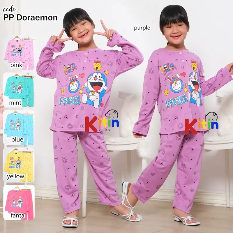 VI - SETELAN BAJU TIDUR DAN PIYAMA ANAK CEWEK/PEREMPUAN MURAH MOTIF KITTY MCKEY DORAEMON BEAR RANDOM MIXUE ICE CREAM  2-12 TAHUN BAHAN KAOS 3