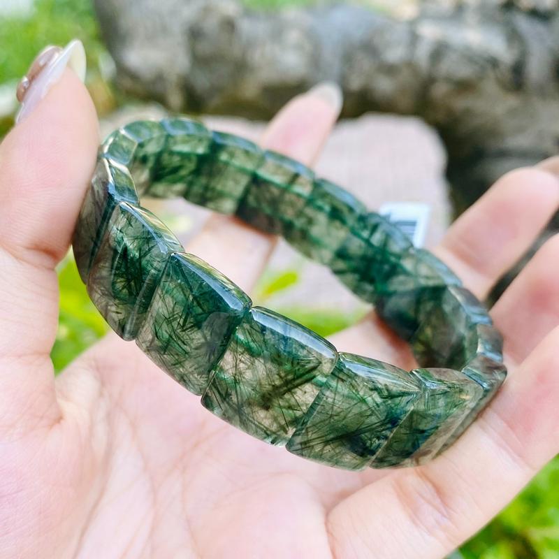 Vòng Tay Thạch Anh Tóc Xanh, Dạng Bản, Có Kiểm Định