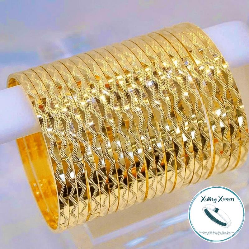 Bộ 7,Bộ 9 Chiếc Vòng Ximen Đồng Vàng Mẫu CNC LƯỢN SÓNG 18k Màu 610 BẢNG 3L5 Có Khóa Lưỡi Gà Mang Hàng Ngày Không Phai Trắng
