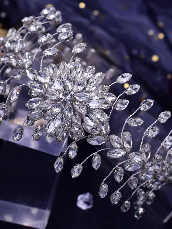 Rhinestone Decorated Flower Design Headband, Elegant Bridal Headwear for Wedding Bridal Party Formal Occasions, Fashion Hair Accessories for Women 2