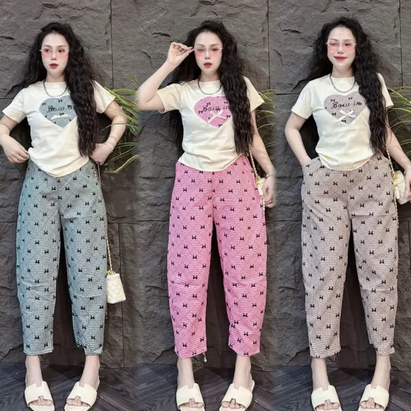 SET BỘ TRÁI TIM QUẦN BAGGY, Set Bộ Mặc Nhà Xinh Xắn - HN CLOSET