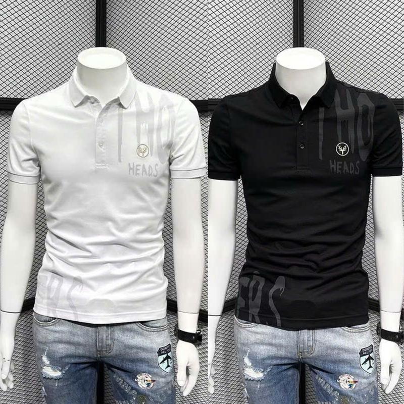 Áo thun nam cổ trụ in Logo chữ HEA cực đẹp, vải cotton co giãn thoáng mát trẻ trung năng động Có Cổ Polo Menswear Shirt