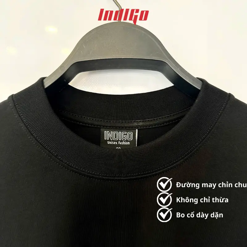 Áo thun unisex INDIGO RB chất liệu cotton 250gsm, áo phông nam nữ oversize cổ tròn TS014 Menswear Đen 6