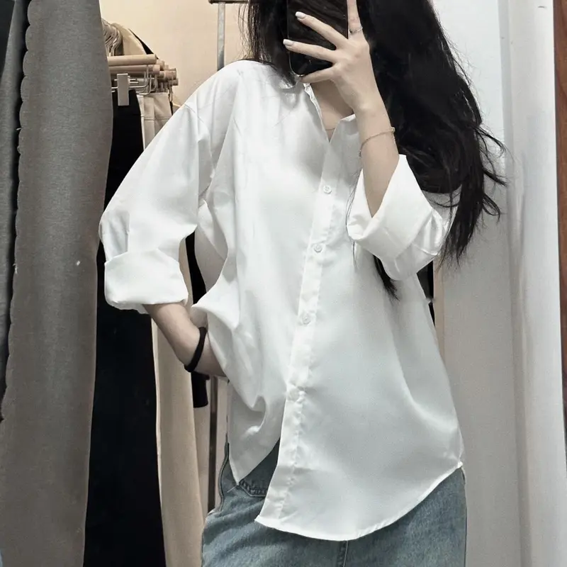 Áo sơ mi dài nữ chất lụa cát ít nhăn form rộng dáng lượn đuôi tôm SUMIISHOP mã SM02 7