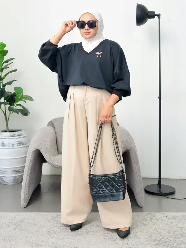 Baju Atasan Blouse basic Wanita Elegant Hanami Bahan Fleece Kombi Katun Terbaru - Kombinasi Oversize 8