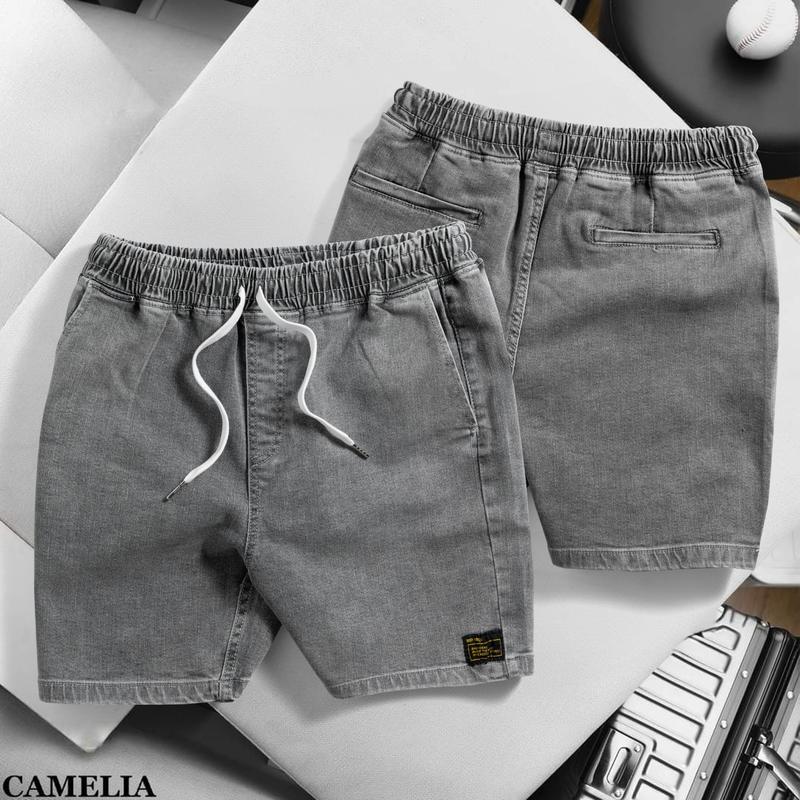 Quần Short Jean Xám tiêu, Form Trên Gối Co Giãn Thoả Mái Menswear Nam Kem