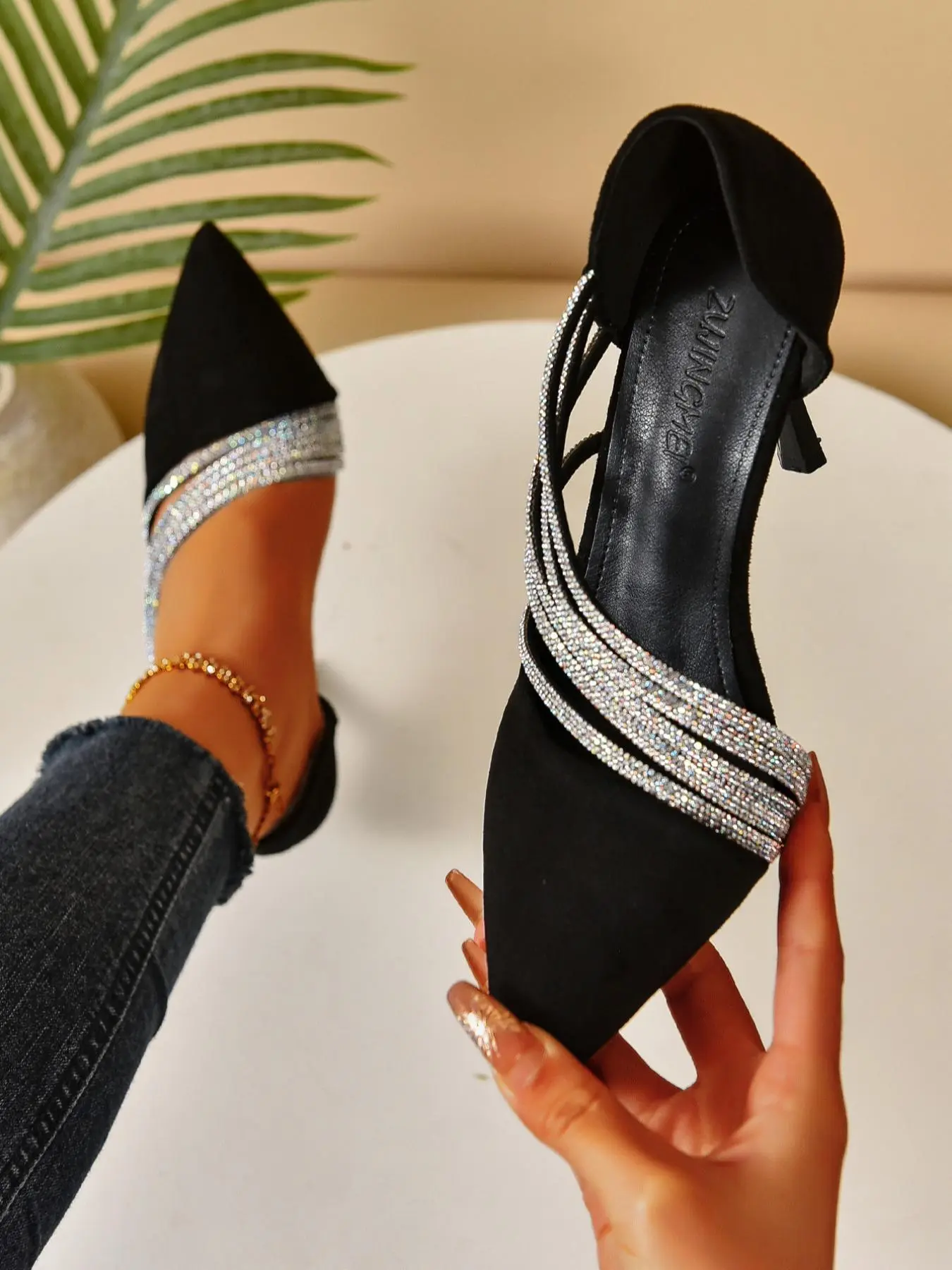Women's Fashionable Rhinestone Decorated Pointed Toe Heels, Elegant High Heel Shoes for Party, Daily Clothing Decor for Women & Girls, Footwear