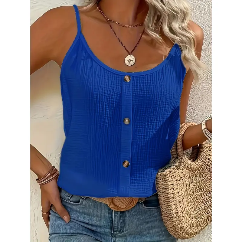 Bugudog-Vibrant Solid Color Cami Top - Stylish Button Decor, Comfortable Sleeveless Design, Perfect for Casual Occasions - Ideal for Spring and Summer Seasons, Womens Exclusive Clothing Womenswear Basic Classy Elegant 7
